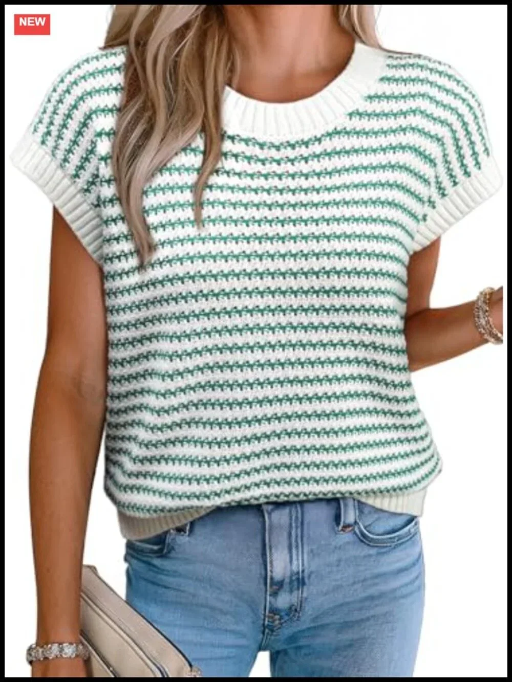 Women's Striped Cap Sleeve Sweater Vest - Relaxed Fit Knit Top